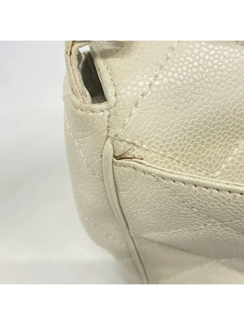 Chanel Handbag Quilted Caviar Leather White Gold
